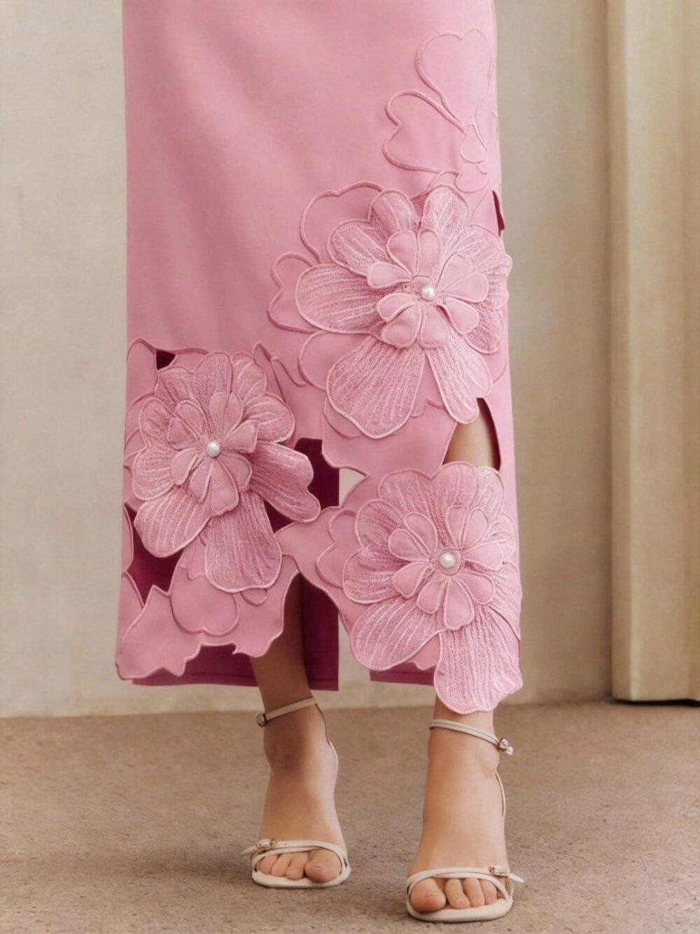 Pink Elegant Women's Straight Waist-Cinching Short Sleeve Dress - Picture 7 of 7